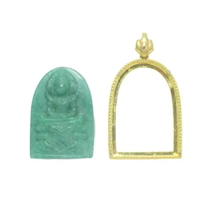 Groene Naga Boeddha stenen hanger met vergulde roestvrijstalen frame set voor ketting
