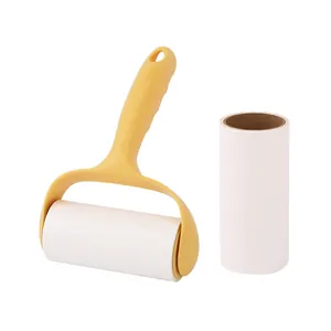 Portable yellow lint roller set with extra refill roll for pet hair and clothes