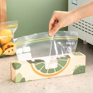 Premium thick double-zipper food storage bags in a convenient pull-out dispenser box