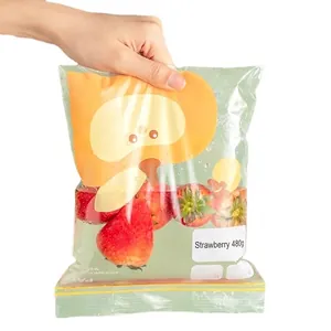 Double seal food storage ziplock bag with cartoon bear design and writable label
