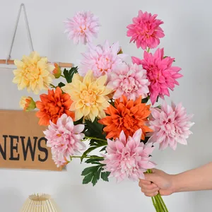 Lifelike multi-color 3-head artificial dahlia bouquet for wedding and home decoration