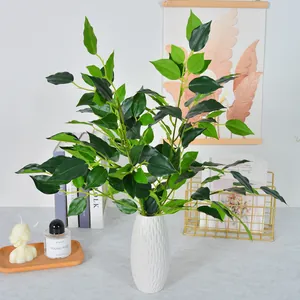 Branche de Banyan Artificielle Feuilles de Ficus Réalistes Plantes Vertes en Plastique pour Décoration d'Aménagement Paysager de Bureau à Domicile Accessoires