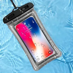 Floating waterproof phone pouch for swimming and diving with transparent screen-touch design