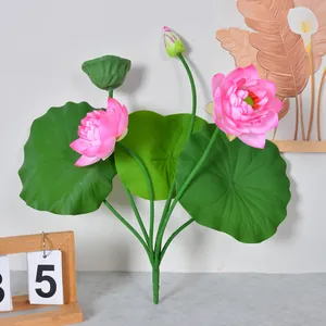 Realistische 7-köpfige künstliche rosa Lotusblume für Innenhaus- oder Tempeldekor.