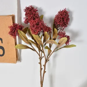 Realistic artificial Skimmia japonica fruit branch for elegant home floral arrangements