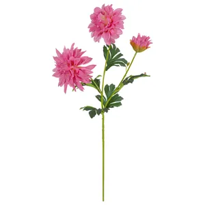 Lifelike pink 3-head artificial dahlia flower spray for elegant home and wedding decor
