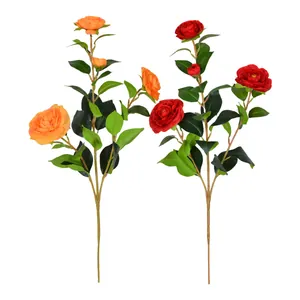 Realistic artificial 4-head camellia branches for elegant home floral arrangements.