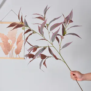 Realistic 5-stem artificial eucalyptus leaves branch for home decor