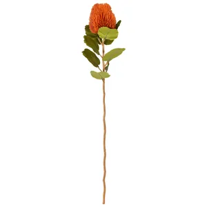 Lifelike autumn orange artificial Banksia flower stem for minimalist Nordic home decor