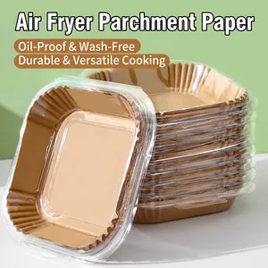 Doublures en papier sulfurisé carrées jetables pour friteuse à air, anti-huile et anti-adhésif