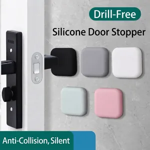 Square Silicone Door Stopper Wall Protector Self Adhesive No Drill Handle Bumper Quiet Collision Pad For Home Office Bathroom