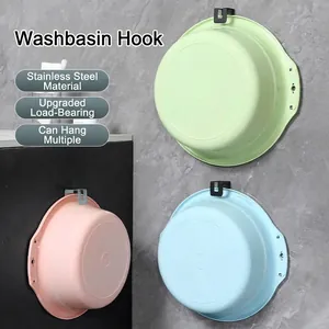 No-drill wall-mounted stainless steel hooks for washbasin and bathroom storage