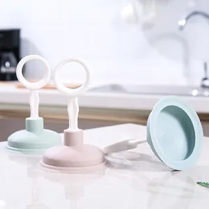 Set of three colorful kitchen sink plungers with ring handles for easy unblocking