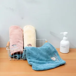 Super absorbent coral fleece hair drying towels with cute animal embroidery patterns