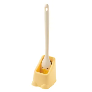Set scopino per WC creativo in silicone giallo stile papera con manico lungo e base