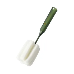 Long-handled bottle cleaning brush with soft white sponge head for cup washing