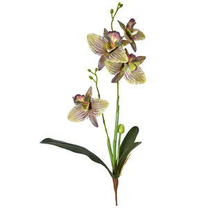 Realistic artificial Cattleya orchid with 4 heads and leaves for home decor