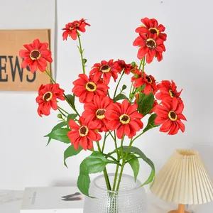Künstliche rote Sonnenblumen und Seidenchrysanthemen für Hochzeit und Heimdeko