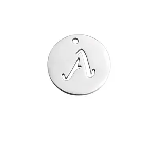 Minimalistischer Titanstahl Hohl Initial Buchstabe Scheibe Anhänger Ohne Kette Runder Alphabet Charm Für DIY Schmuckherstellung