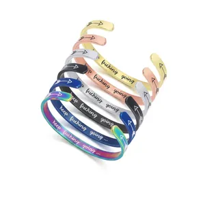 Bracelet Jonc Inspirant Keep Fucking Going Acier Inoxydable Flèche Réglable en Forme de C Bijoux Motivation Unisex