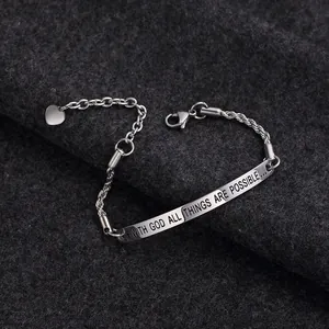 Silver chain bracelet with 'With God All Things Are Possible' engraved plate