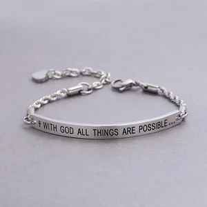 Adjustable silver chain bracelet featuring engraved 'With God All Things Are Possible' bar