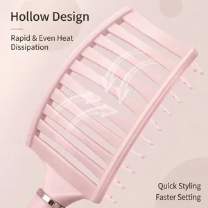 Large pink curved skeleton vent brush for professional hair styling and volumizing