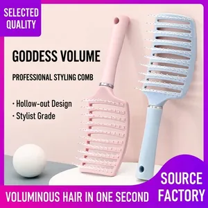Professional Curved Vent Brush Hollow Out Hair Detangling Brush With Ball Tipped Bristles For Scalp Massage Styling Women Men Hair Comb