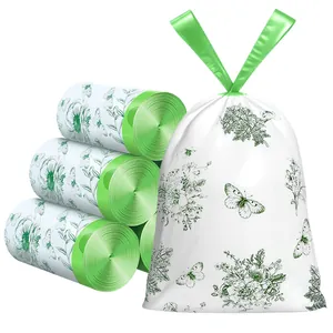 Bolsas de basura con cordón de artemisa engrosadas con elegante estampado floral verde