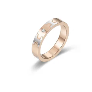 Anello Puzzle in Acciaio Inossidabile con Strass per Coppie Bicolore Oro Rosa Argento Galvanizzato Anello al Dito Gioielli