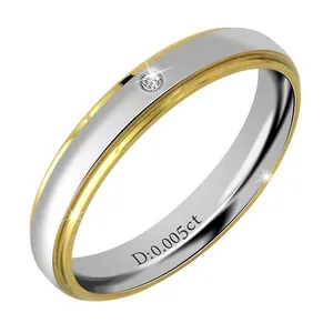 Eleganter zweifarbiger Ring aus Titanstahl mit echtem 0,005ct Diamanten besetzt