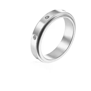 Anillo Spinner Minimalista de Acero Inoxidable con Incrustaciones de Strass Anillo Antiestrés de Acero de Titanio Regalo Joyería de Moda Hombre Mujer