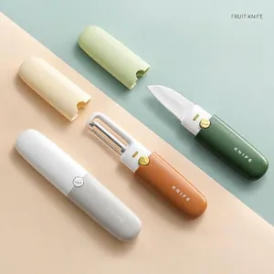 2-in-1 multifunctional ceramic fruit knife and peeler set with protective sheaths