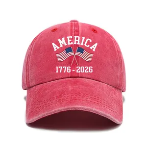Cappellino da baseball rosso lavato vintage per il 250° anniversario 1776-2026 USA