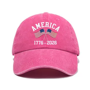 Cappello baseball vintage rosa lavato con stampa per il 250° anniversario America