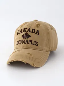 Vintage washed distressed khaki baseball cap with Canada Red Maples embroidery detail.