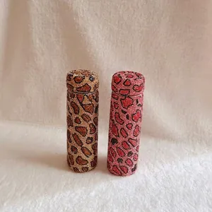 Luxuriöser Thermobecher aus 304 Edelstahl mit Strass und Leopardenmuster-Set
