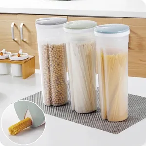 Transparent Round Plastic Noodle Storage Box With Quantitative Pouring Lid For Spaghetti Grains Food Container Organizer