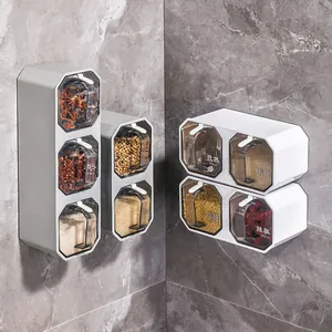 Wall-mounted seasoning box set with transparent containers and spice labels
