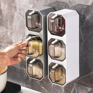 Wall-mounted seasoning box set for kitchen storage with clear drawers and white finish