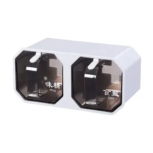 Wall-mounted double seasoning box organizer for kitchen salt and MSG with spoons