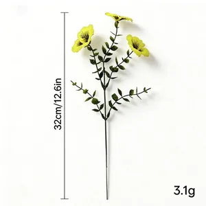 Detailed view of yellow artificial pansy flower with 32cm height and 3.1g weight