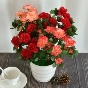 Realistic artificial potted azalea flowers in red and pink for home and garden decoration