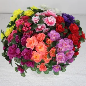 Macro view of vibrant multi-colored artificial azalea bouquet for garden landscaping