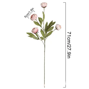 Detaillierte Größenmaße des künstlichen rosa Pfingstrosenstiels für die Blumendekoration