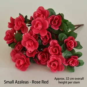 Close-up of rose red artificial azalea stems for garden and landscape decoration