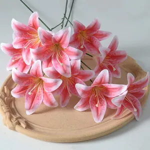 Realistic pink artificial lily flowers with 3D printed latex texture for wedding decor