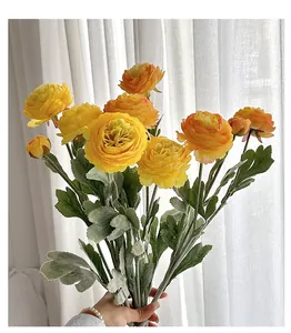 Realistic yellow artificial Ranunculus bouquet for minimalist home table decoration