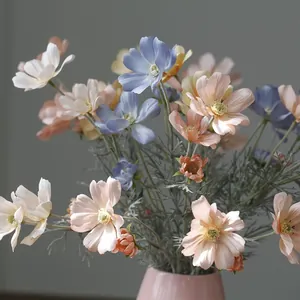 Pastoral Style Artificial Cosmos Silk Flowers Multi-Head Fake Persian Chrysanthemum For Home Wedding Party Decoration Single Branch