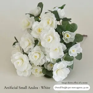 Close-up of white artificial azalea flower stems, height approximately thirty-two cm.